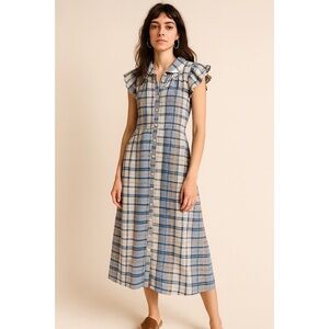 ACE & JIG Ophelia Button-Down Plaid Midi Dress in Honor Blue XS